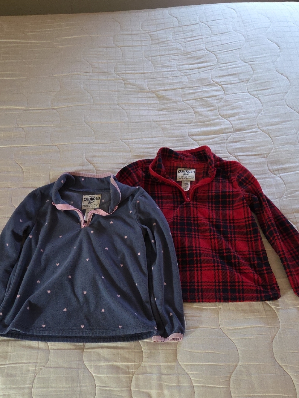OshKosh Navy Heart Quarter-Zip Pullover & Red Plaid Fleece Top